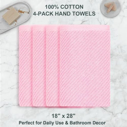 VOOVA & MOVAS Bathroom Hand Towels 4PC, 100% Cotton, 18x28 in, Pink