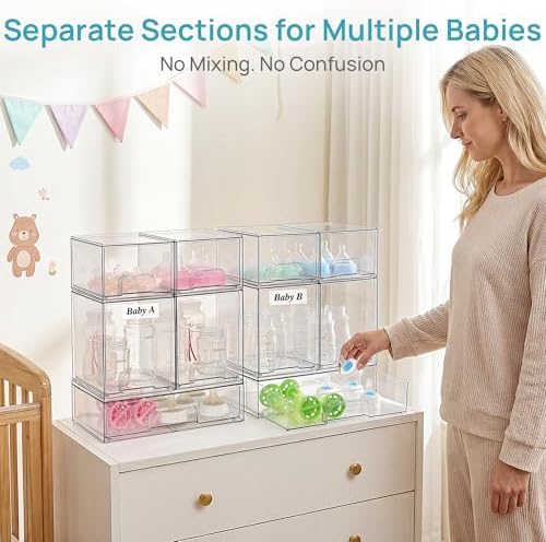 Vtopmart Clear Stackable Storage Drawers Set of 10, Baby Bottle Organizer