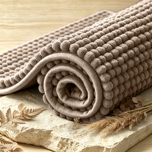 SUBRTEX Bathroom Rugs, U Shaped Chenille Bath Rug 24" x 20" Soft Short Plush Bath Mat Soft Shower Mat Water Absorbent Shower Mat Quick Dry Machine Washable, Taupe