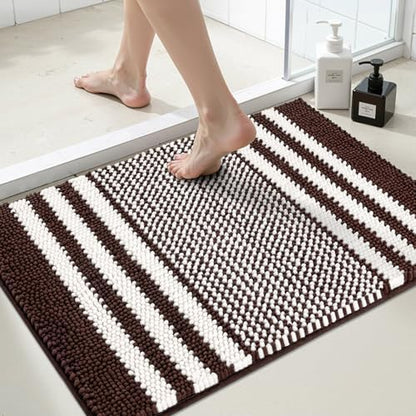 BSICPRO Bathroom Rugs, 20x32 Chenille Bath Mats, Coffee
