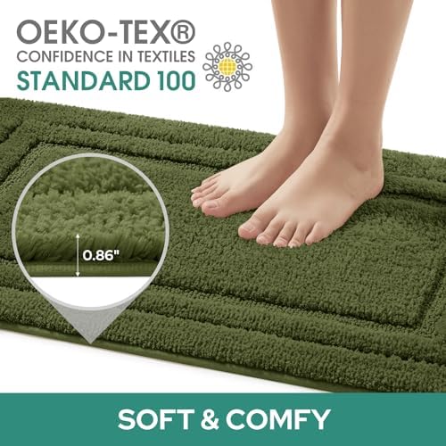 HOMEIDEAS Bathroom Rugs Sets 2 Piece, Super Soft and Absorbent Non Slip Microfiber U-Shaped Toilet Bath Mat Set (20"x32"+U20 x24, Sage Green)