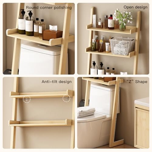 3-Tier Bathroom Over Toilet Storage for Small Space (Natural)
