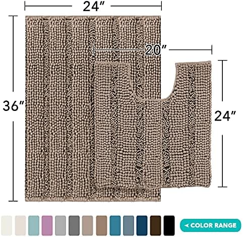2-Piece Bathroom Rug Set with U-Shaped Mat, Absorbent Chenille, Taupe Brown