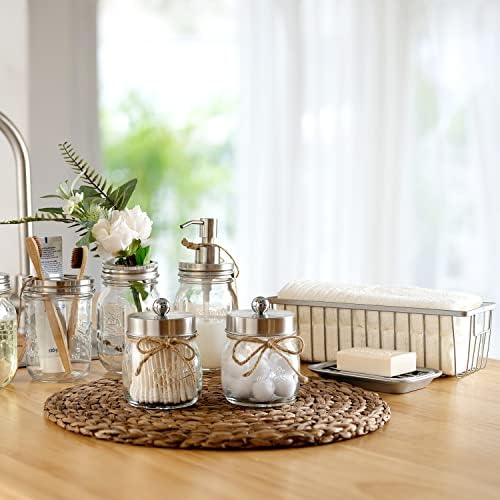 SheeChung Mason Jar Bathroom Accessories Set, Rustic, 6Pcs, Brushed Nickel