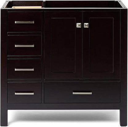 ARIEL Cambridge 36-inch Bathroom Vanity Base Cabinet,Solid Wood, 2 Soft Closing Doors, 5 Dovetail Drawers, Espresso