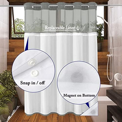Gibelle No Hook Cloth Grey Shower Curtain with Liner, 72x86
