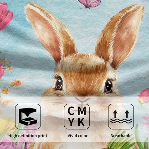 Easter Bunny Hand Towels, 14x28 Inch Spring Tulip Floral Rabbit Butterfly Absorbent Soft Dish Washing Cloth Face Tea Towels for Kitchen Bathroom Farmhouse Seasonal Decoration