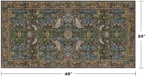 Washable Dark Vintage Floral Rugs for Entryway - Small 2x4 Runner Rug for Kitchen Bathroom Door Mat Indoor Entrance with Bird & Botanical Pattern, Brown Earthy Tones, Non Slip Low Pile