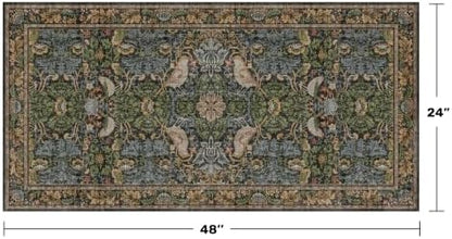 Washable Dark Vintage Floral Rugs for Entryway - Small 2x4 Runner Rug for Kitchen Bathroom Door Mat Indoor Entrance with Bird & Botanical Pattern, Brown Earthy Tones, Non Slip Low Pile
