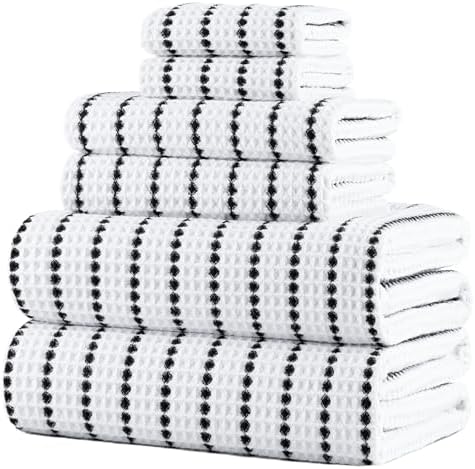 POLYTE 430 GSM Poly Blend Microfiber Quick Dry Waffle Bath Towel Set of 6