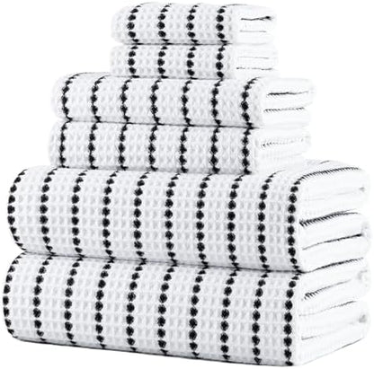 POLYTE 430 GSM Poly Blend Microfiber Quick Dry Waffle Bath Towel Set of 6