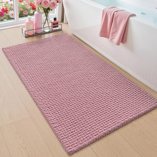 DEXI Chenille Bath Mat 43x24, Soft Absorbent Bathroom Rugs, Pink