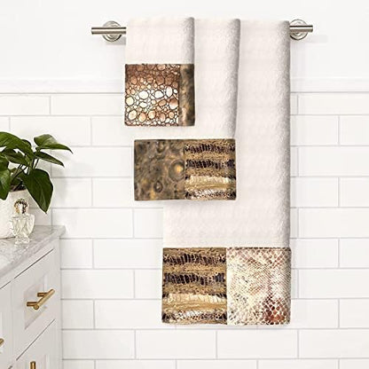 Zahari Home Zambia Animal Print Bath Towel Set - 3 Piece Bath, Hand and Wash Towels. Luxury Contemporary Bath Ensemble
