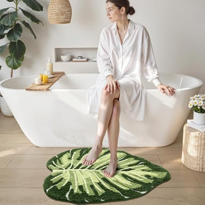LUMI Bathroom Rug Green Leaf, Absorbent Non Slip Bath Mat, 23.5"x31.5"