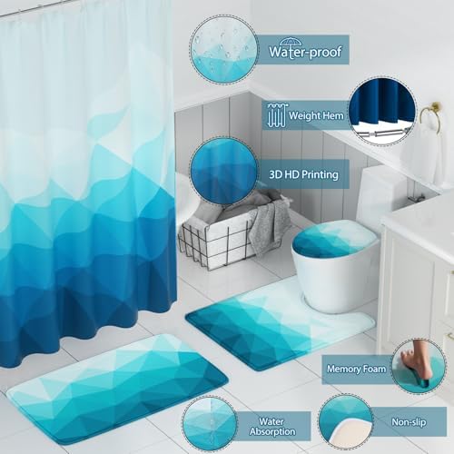 XLHOMO Bathroom Accessory Set - 26PC Bathroom Shower Curtain and Rug Set, Bathroom Accessories Set, Teal Bathroom Set with Trash Can, Toilet Brush, Qtip Holder & Soap Dispenser