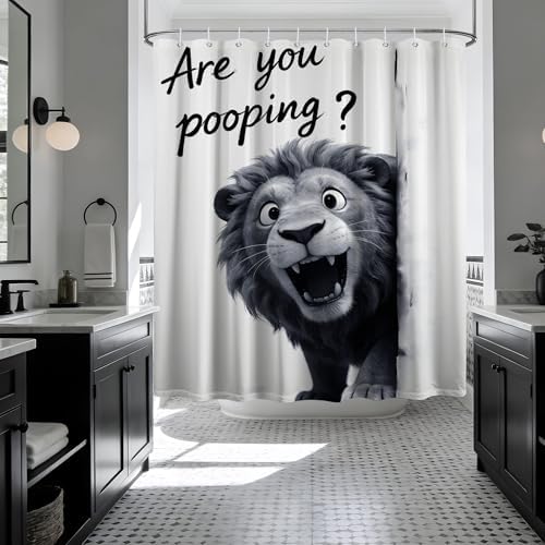 Funny Lion Shower Curtain are You Pooping, 60x72 Inchs