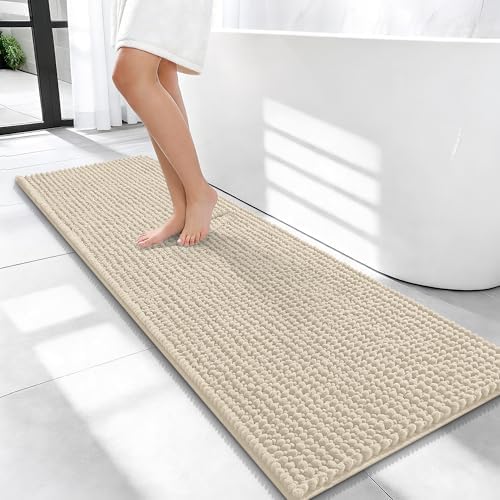 OLANLY Thick Chenille Bathroom Runner Rugs 47x17, Absorbent Bath Mat, Sand
