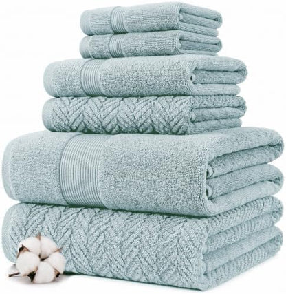 Modern Threads Otis 6-Piece 100% Cotton Towel Set – Zero Twist Jacquard Chevron – Includes 2 Bath Towels, 2 Hand Towels, 2 Washcloths – Absorbent, Quick Dry, Soft & Durable – Seafoam