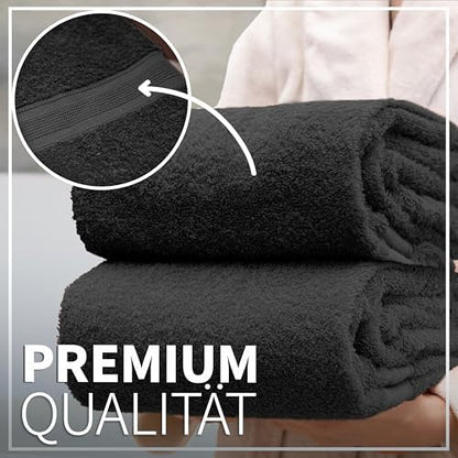 Pack of 2 Bath Towels - 100% Cotton, 500 g/m² - Soft, Absorbent & Durable - for Home, Sauna & Travel - 27 x 54 in, Black