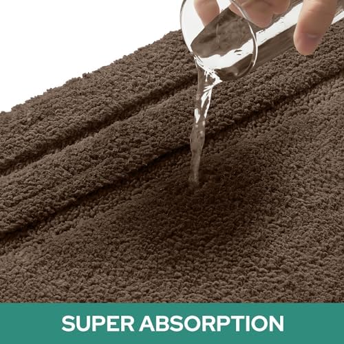HOMEIDEAS Bathroom Rugs Sets 2 Piece, Super Soft and Absorbent Non Slip Microfiber U-Shaped Toilet Bath Mat Set (20"x32"+U20 x24, Brown)