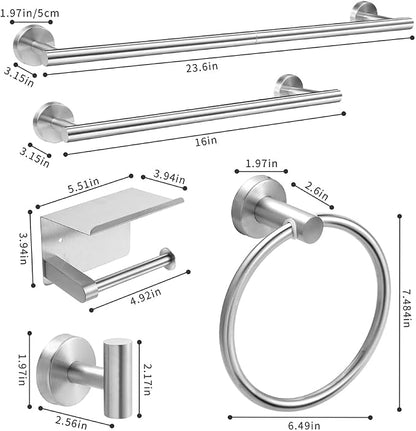 Brushed Silver 8-Piece Bathroom Hardware Set Stainless Steel, 24in and 16in Towel Bars Set Wall Mounted Bathroom Accessories