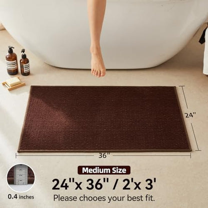 Triohero Bathroom Rugs Non Slip Washable, Super Absorbent Thin Bath Mat Quick Dry Low Pile Bathroom Rug, Brown 24"x36"
