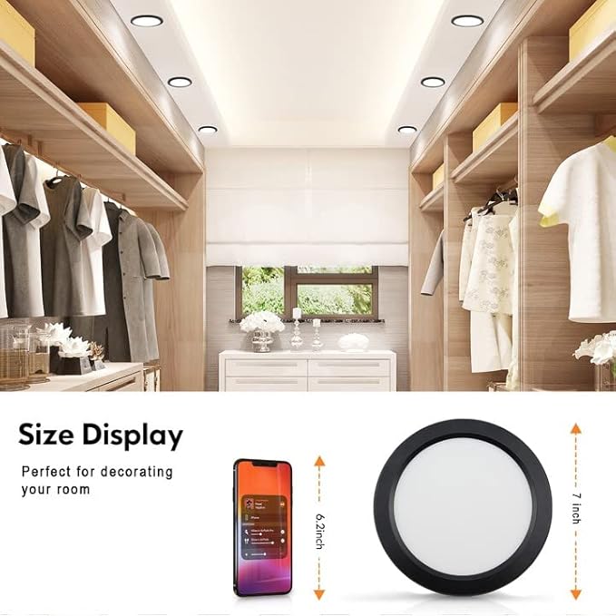 ETL Certified 7 inch Small LED Flush Mount Ceiling Light Dimmable,5000K Daylight Ultra Slim Round Flat Panel Ceiling Light Fixture,Modern Ceiling Lamp for Closet,Kitchen,Bathroom 3 Pack(Black)
