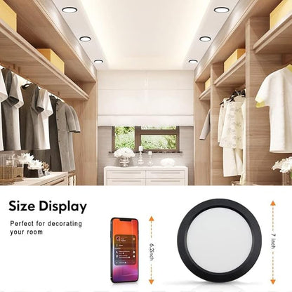 ETL Certified 7 inch Small LED Flush Mount Ceiling Light Dimmable,5000K Daylight Ultra Slim Round Flat Panel Ceiling Light Fixture,Modern Ceiling Lamp for Closet,Kitchen,Bathroom 3 Pack(Black)