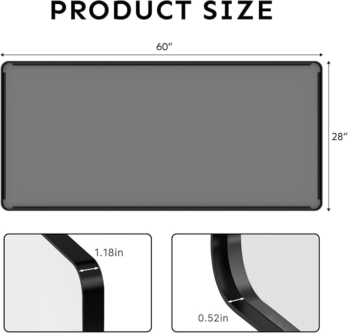 60x28 inch Black Bathroom Mirror Metal Framed Rounded Rectangle | Oversized Wall Mounted Mirror, Anti-Rust, HD Reflection, Tempered Glass, Hangs Horizontally or Vertically