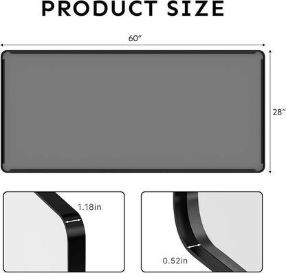 60x28 inch Black Bathroom Mirror Metal Framed Rounded Rectangle | Oversized Wall Mounted Mirror, Anti-Rust, HD Reflection, Tempered Glass, Hangs Horizontally or Vertically