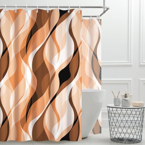 Orange Striped Clawfoot Tub Shower Curtain 180x70 inch 30 Hooks