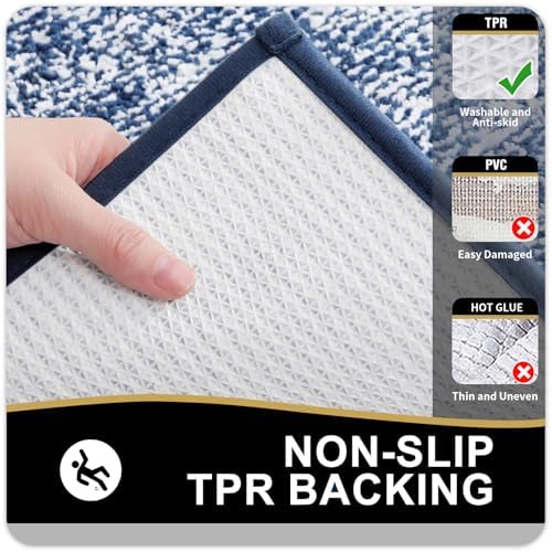 OLANLY Bathroom Rugs 30x20, Soft Absorbent Microfiber Bath Rugs, Navy