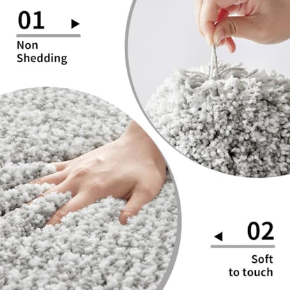 Disolla Bathroom Rug 24x36 - Non-Slip Plush Thick Bath Mat, Highly Absorbent & Ultra Soft Fluffy Floor Mat, Machine Washable for Shower and Tub, Grey & White