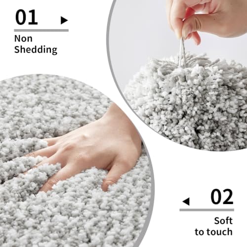 Disolla Bathroom Rug 20x32 - Non-Slip Plush Thick Bath Mat, Highly Absorbent & Ultra Soft Fluffy Floor Mat, Machine Washable for Shower and Tub, Grey & White
