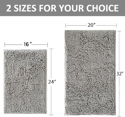 Bathroom Rugs Sets 2 Piece Plush Chenille Bath Rugs Non-Slip Bath Mats Absorbent Shaggy Rugs,Bathtub Mat, Gray Pet Dog Mats,Washable Bathroom Carpet for Tub, Shower, Washroom- 32x20 + 24x16 Inch