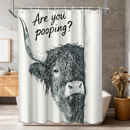 Small Stall Narrow Shower Curtain Highland Cow Stand Up, 48 x 72 in