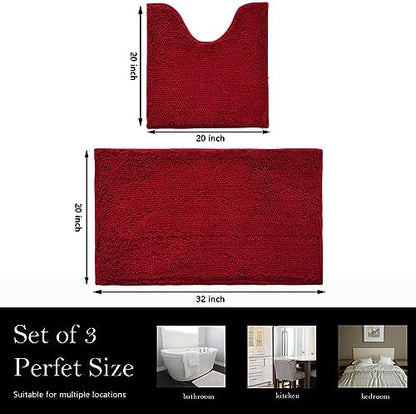 Bathroom Rugs Chenille Bath mat 2 Piece Set, Super Absorbent, Strong PVC Non Slip Backing, Bath mats for Bathroom, Plush Shaggy, Thick, Machine Washable, Bathtub, Toilet.(Burgundy)