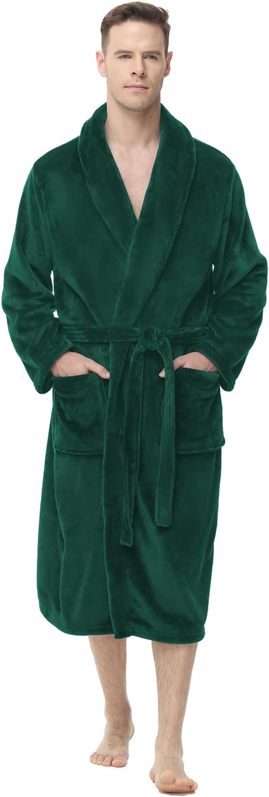 Yurhap Mens Fleece Robe, Soft Plush Robe for Men, Fluffy Bathrobe with Belt & 2 Pockets