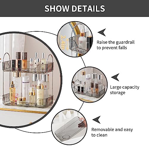 Akinbas 2 Tier Bathroom Organizer Countertop Makeup Perfume Tray Skincare Organizer for Bathroom Dresser Vanity (Grey)