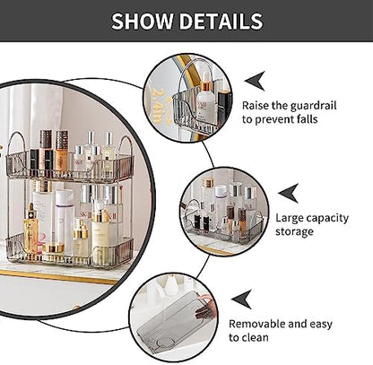 Akinbas 2 Tier Bathroom Organizer Countertop Makeup Perfume Tray Skincare Organizer for Bathroom Dresser Vanity (Grey)