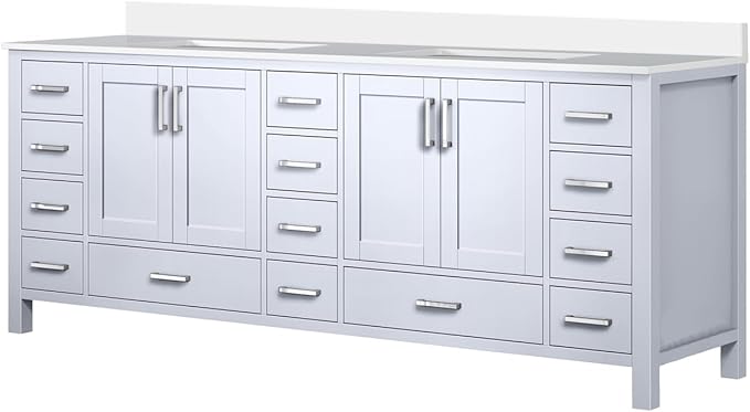 Jacques 84 in. W x 22 in. D White Double Bath Vanity and White Quartz Top