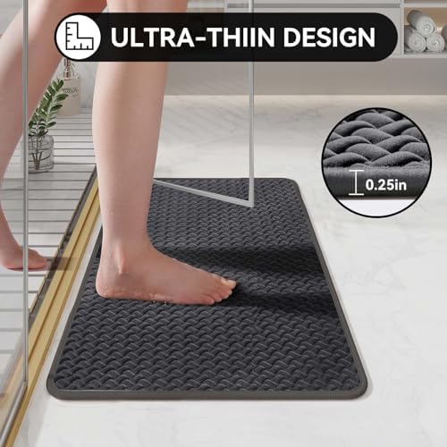 YDKGL Bathroom Rugs Non Slip, Foam Weave Texture Bath Mat, Grey 16x24