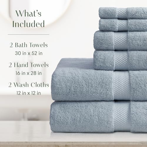 Springtree Home 100% Cotton Luxury Hotel Bath Towel Set | 6-Piece Set Blue