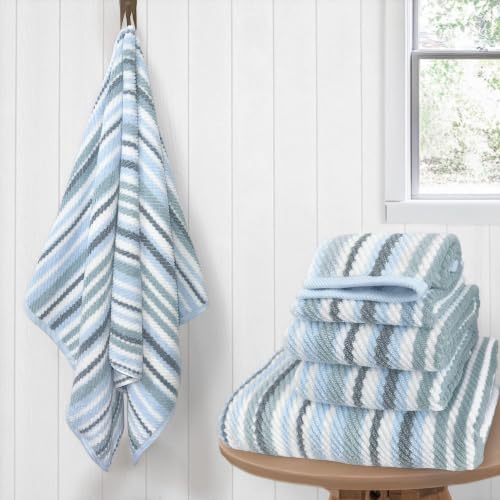 VOOVA & MOVAS Striped Towels 6 Pack, 100% Cotton, Blue