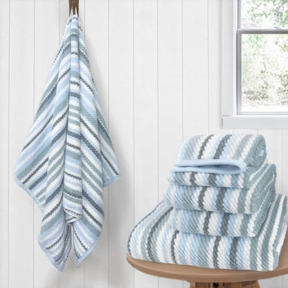 VOOVA & MOVAS Striped Towels 6 Pack, 100% Cotton, Blue