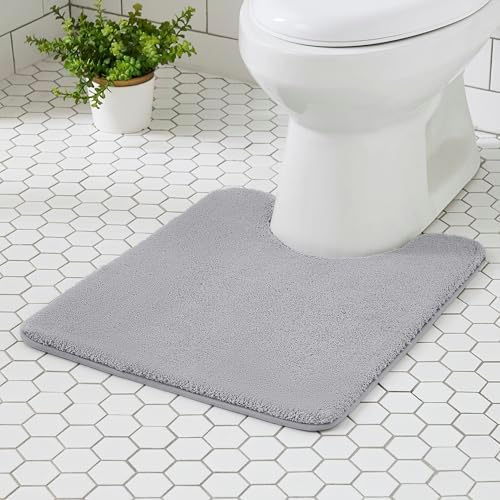 MINIDEAR Toilet Rugs 24x20 - U Shaped Dark Gray Thick Memory Foam Contour Rugs,Ultra Soft & Plush Fluffy, Non-Slip, Quick Dry, Absorbent Washable Floor Microfiber Mat for Home Decor Accessories