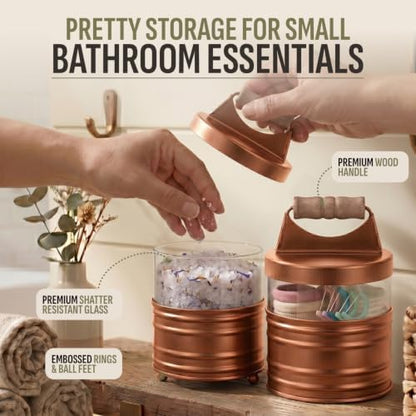 Autumn Alley Western Bathroom Accessories Set 4 - Copper Farmhouse Soap Dispenser, Toothbrush Holder, 2 Apothecary Jars Qtip Holder - Rustic Bathroom Decor – Rustic Bathroom Accessories