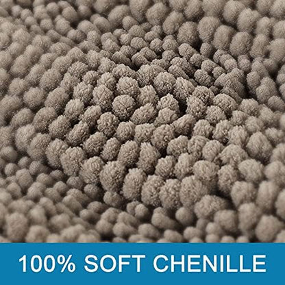H.VERSAILTEX Bathroom Rugs Bath Rugs for Bathroom Non Slip Bath Mats Extra Thick Chenille Striped Rug 17" x 24" Absorbent Soft Shaggy Washable Dry Fast Bath Mats for Bath Room Floor - Taupe
