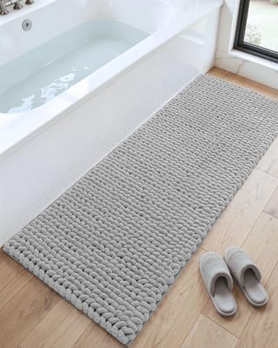 DEXI Bathroom Runner Rugs 60x24, Non Slip Chinelle Bath Mat, Light Grey