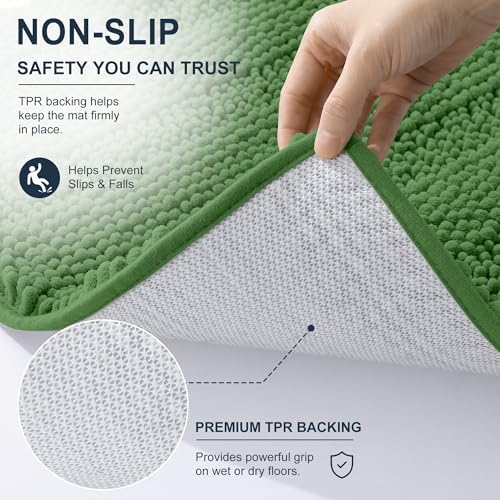 Smiry Thick Chenille Bathroom Runner Rugs 44x24, Soft Bath Mat, Olive Green